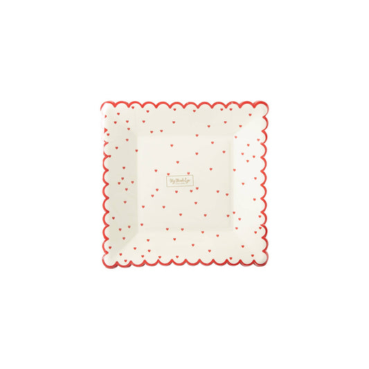 Valentine Red Scattered Heart Scalloped Paper Plates