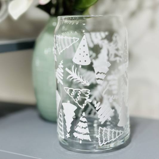 White Christmas Trees Glass Cup