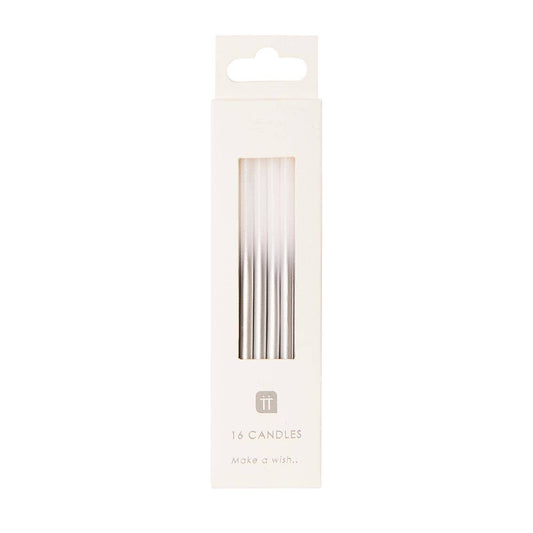 White and Silver Birthday Candles - 16 Pack