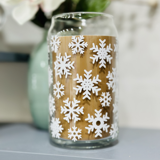 White Snowflake Glass Cup