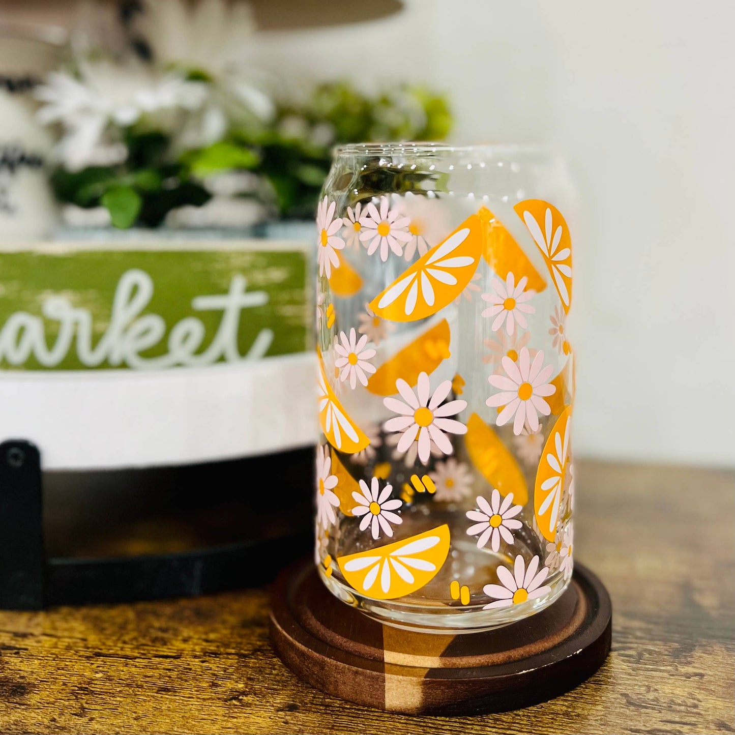 Citrus and Flowers Glass Cup