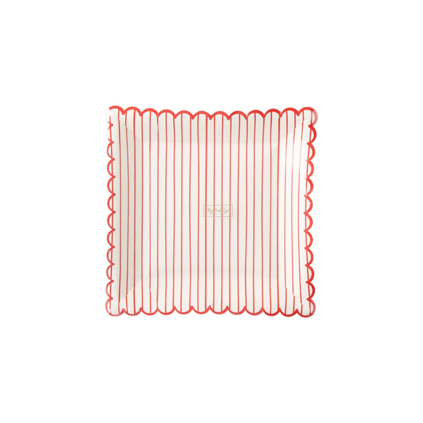 Red Striped Scalloped Paper Plates