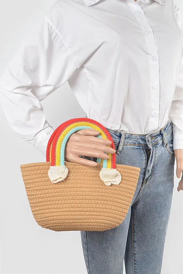 Rainbow Handle Basket Bag