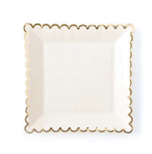White with Gold Edge Scallop Paper Plates