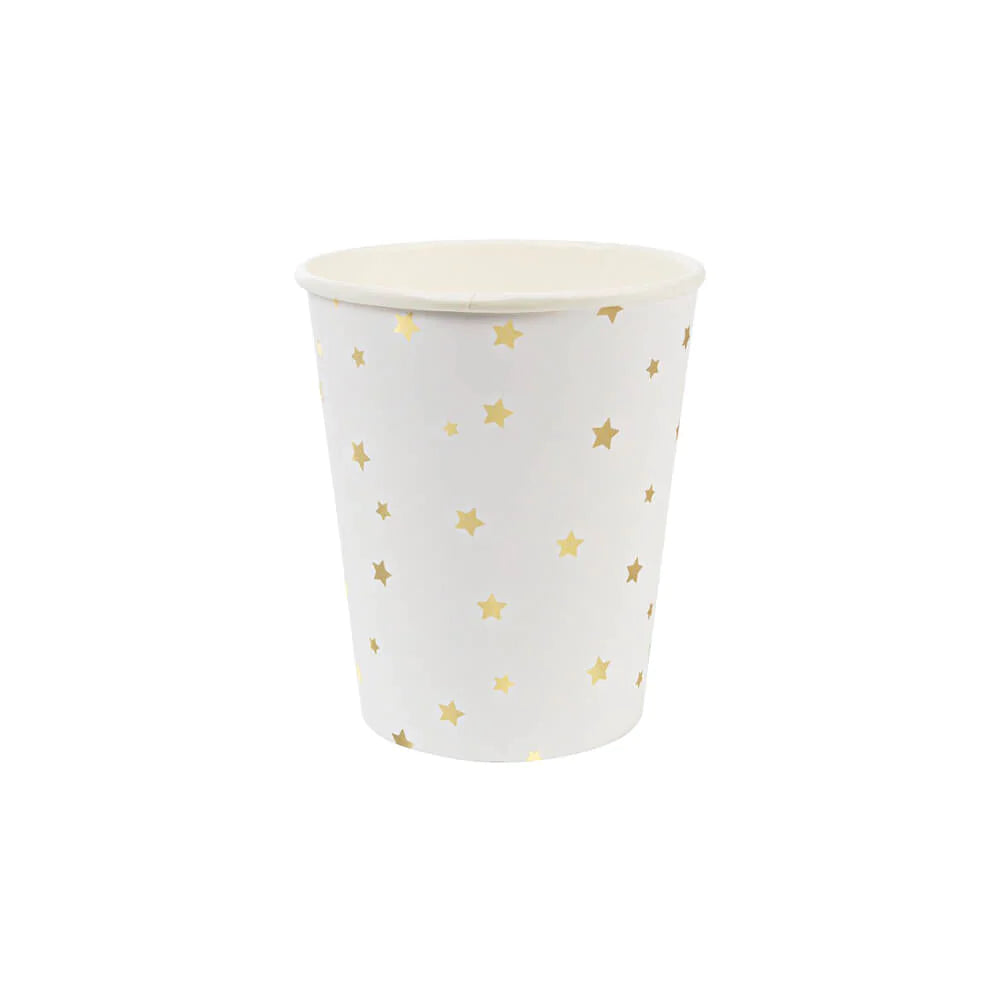 Gold Star Confetti Cups - White