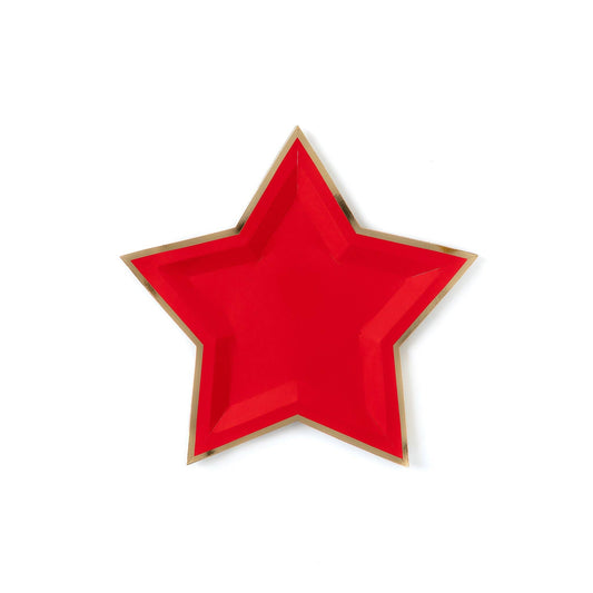 Star Gold Foiled Paper Plates - Red