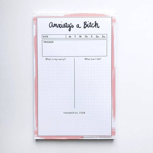 Anxiety's a Bitch Self Care Tracker Notepad