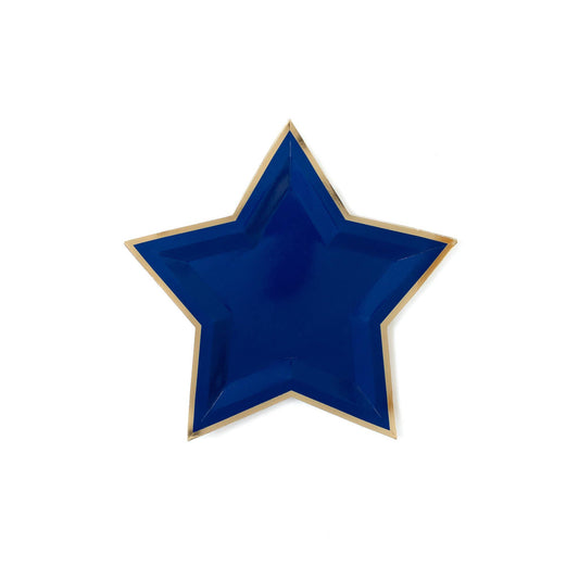 Star Gold Foiled Paper Plates - Blue
